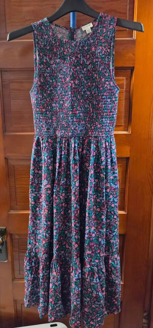 J.Crew XXS Floral Smocked Midi Dress Sleeveless Tiered Cottagecore